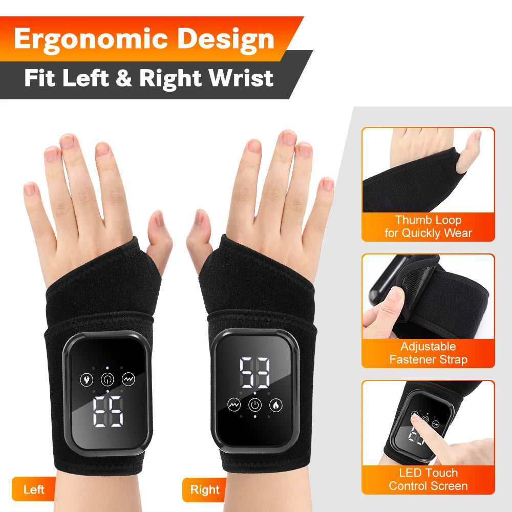Electric Heating Hand Wrist Massager Wireless Thermal Wrist Brace Protector 3 Hot Compress 3 Vibration Wristband Muscle Relax