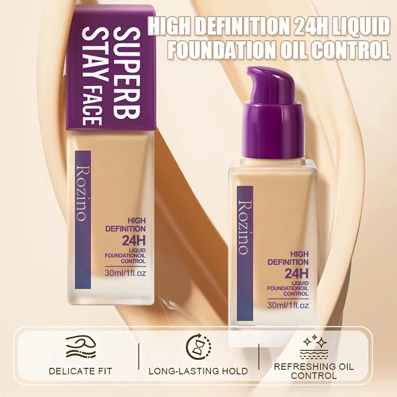 Full Coverage Liquid Foundation, Long-Lasting Oil-Control Matte Primer, Smooth and Non-Caking, Conceals Blemishes and Spots