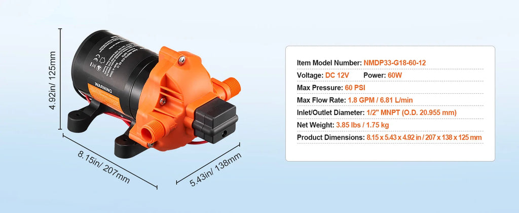 SucceBuy 12V Diaphragm Pump 1.8/3/3.5/5 GPM 3/4/5-Chamber 40-100 PSI Adjustable 1/2'' MNPT Port for RV Yacht Food Truck Camper