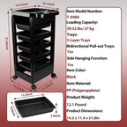 5-Tier Black Salon Hairdressing Rolling Cart with Wheels – Mobile Storage Trolley for Cosmetology, Makeup, Nail Supplies