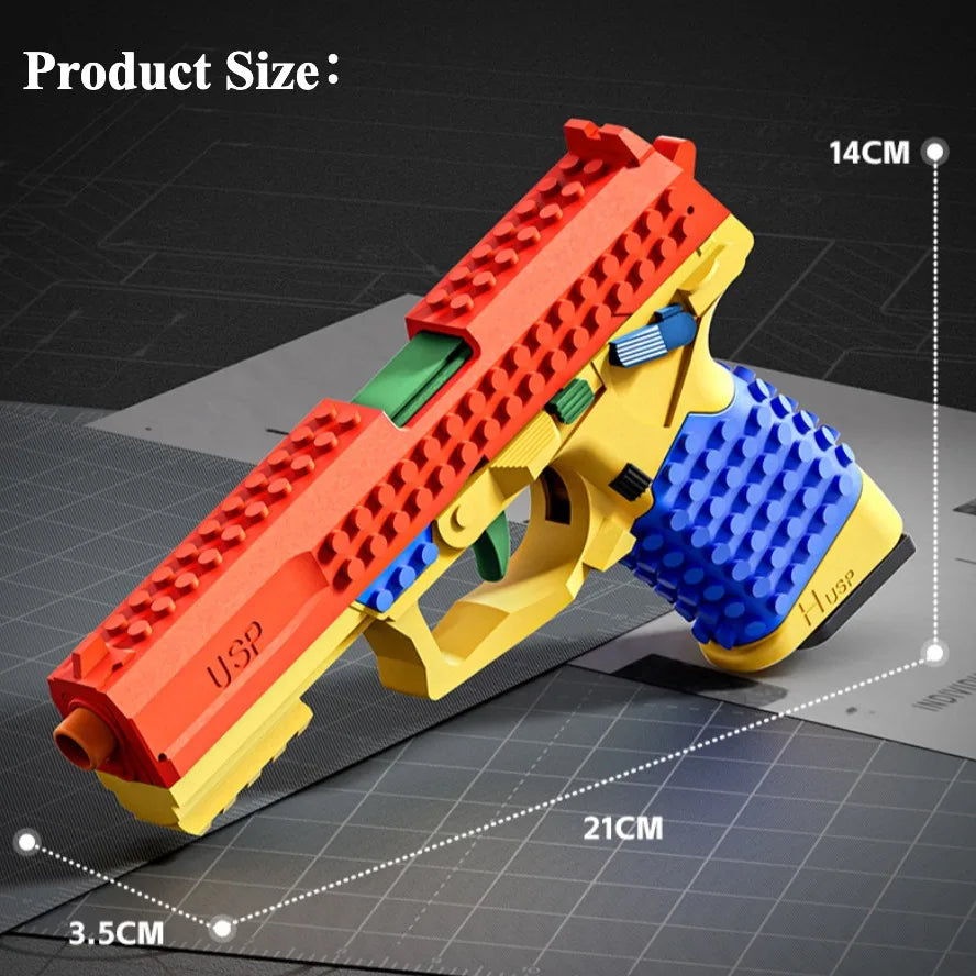 SIG17/USP Building Block Toy Gun Shell Throwing Continuous Firing Airsoft Blowback Empty Hanging Toy Pistol for Outdoor CS Game