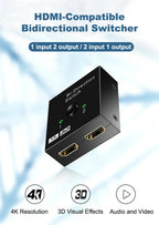 New 4K 3D HDMI-Compatible Switcher Bi-directional 1x2 / 2x1 HDMI-Compatible Adapter Splitter for Laptops PC TV Monitor Projector