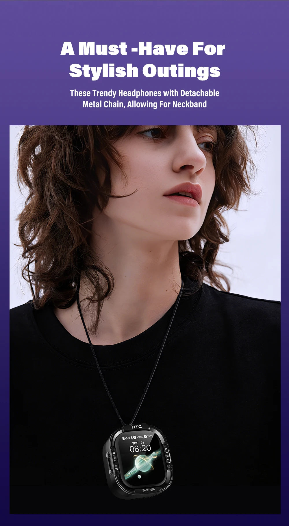 Wireless Headphones Bluetooth HTC NE70 Earphones Microphones Earbuds AI Translator 30Hours of Battery Life Full HD LCD Display