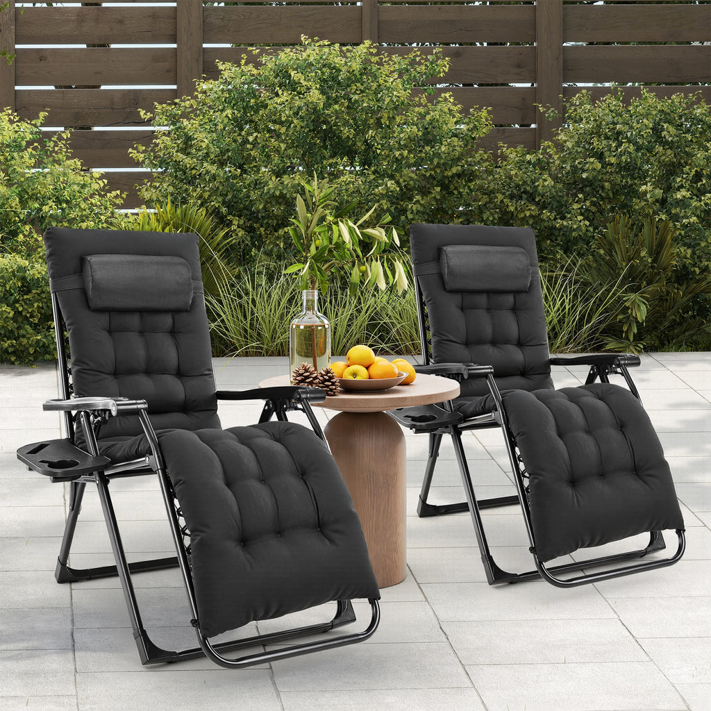 JHK Zero Gravity Portable Recliner Camping Patio Outdoor Garden Lounge Chair with Cup Holder Trays Adjustable Pillow for Backyard