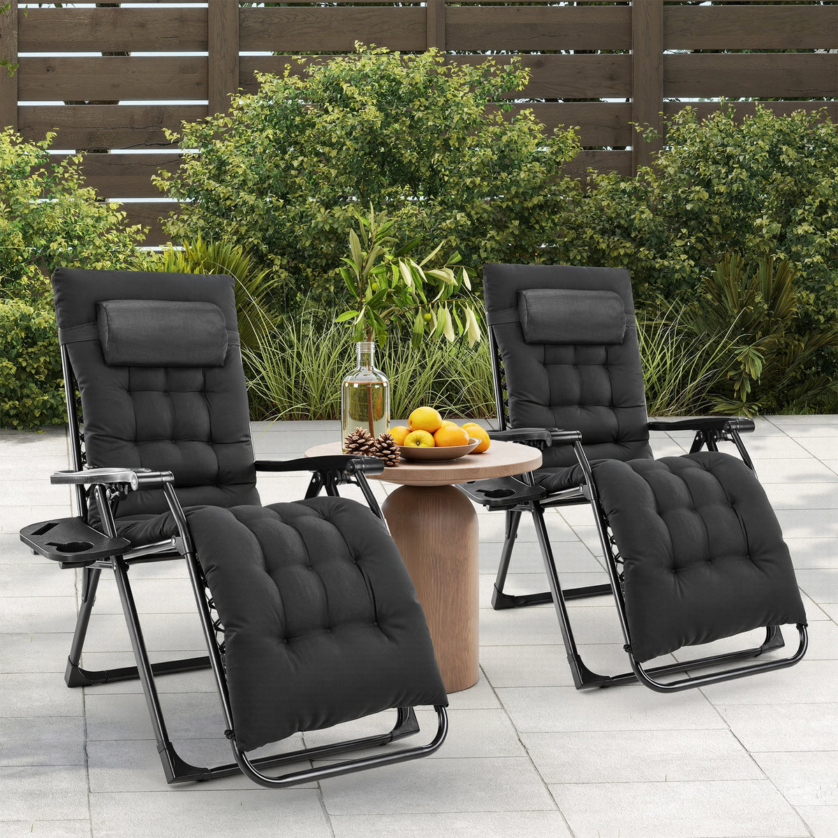 JHK Portable Zero Gravity Recliner Chairs Set of 2 Outdoor Garden Folding Lounge Chair with Cup Holder Trays Adjustable Pillow