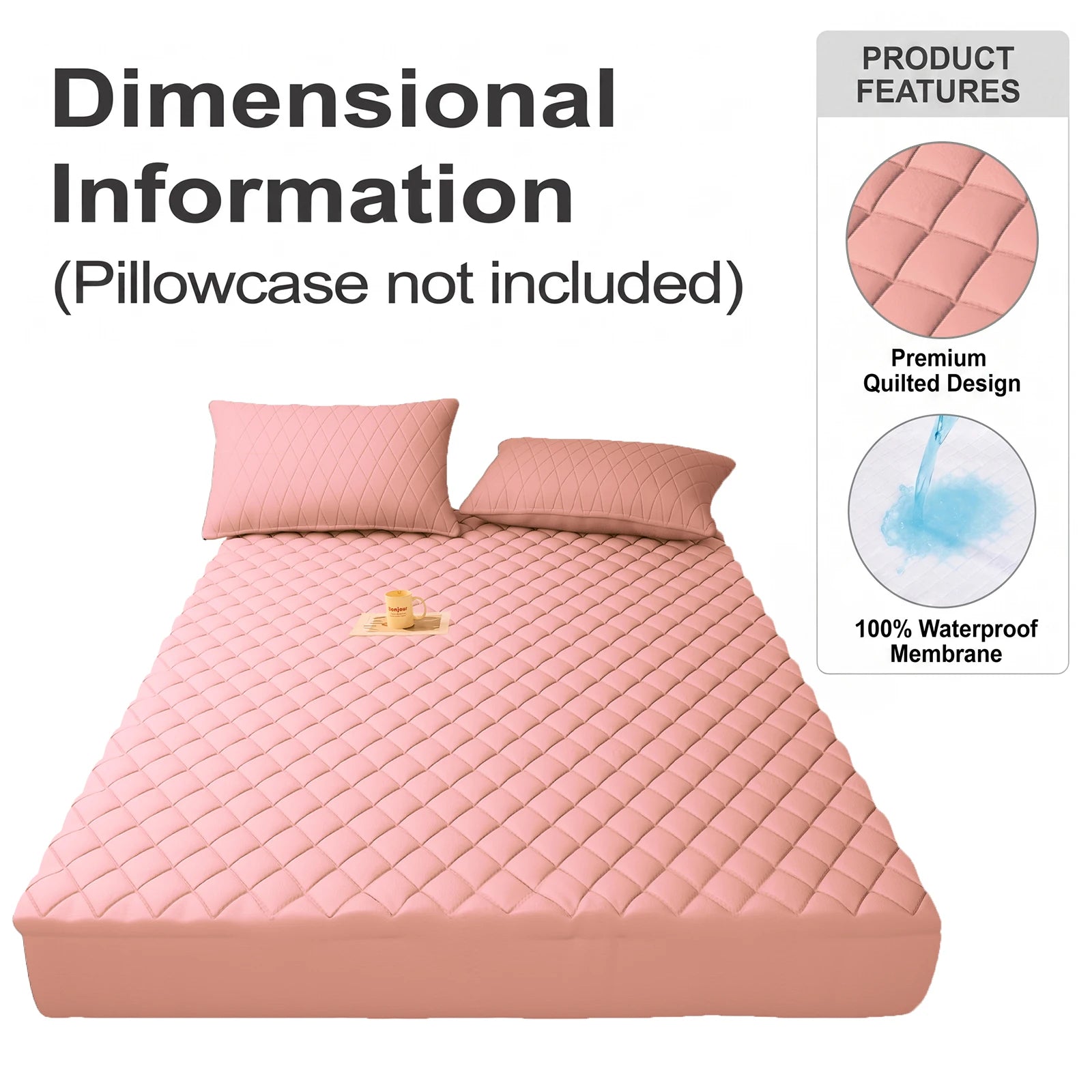 1Pc Waterproof Mattress Protector, thickened skin-friendly quilted bed cover with deep pocket, breathable bedroom bedding