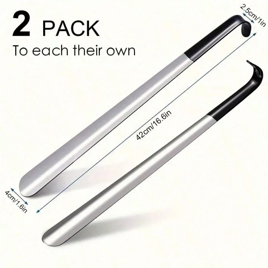 Long Handle Shoe Horn Set of 2, 13 & 16 Inch, High Quality Metal with Ergonomic Handle, Makes Putting on Shoes Effortless