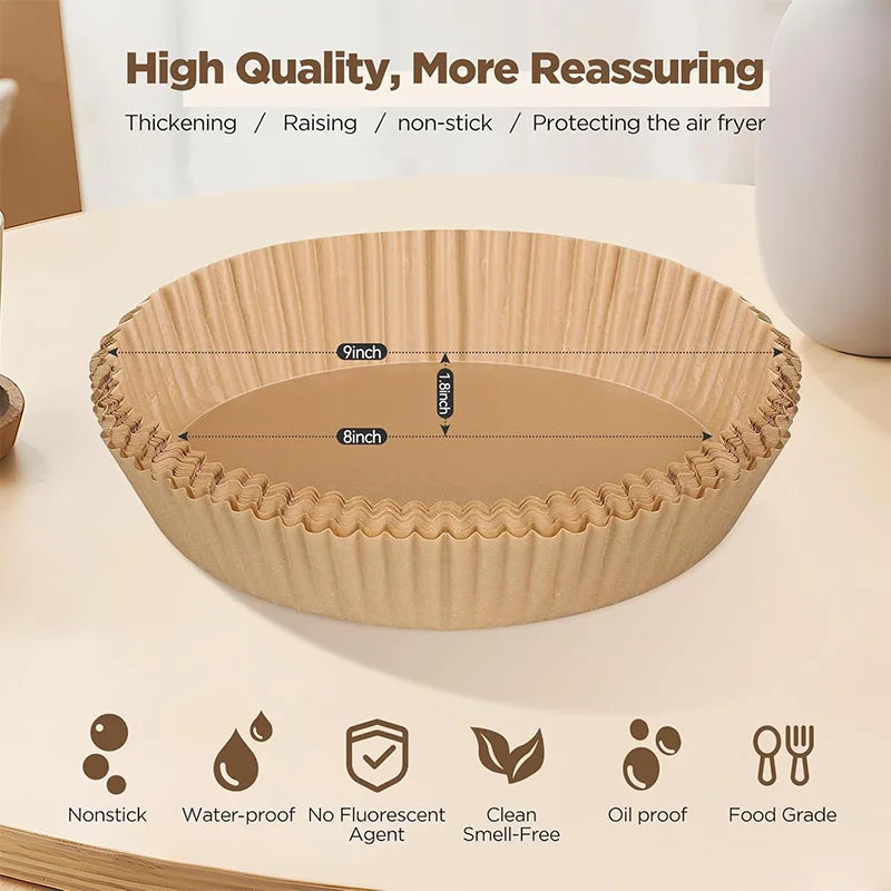 50pcs Round Air Fryer Paper Liners - 8'' Oil-Proof Heat Resistant Liners for 5-8 QT Air Fryer Cooking