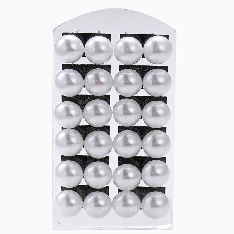 New 12 pairs/set White Imitation Pearl Stud Earrings For Women Girls Ear Jewelry Round Ball 8mm 10mm 12mm