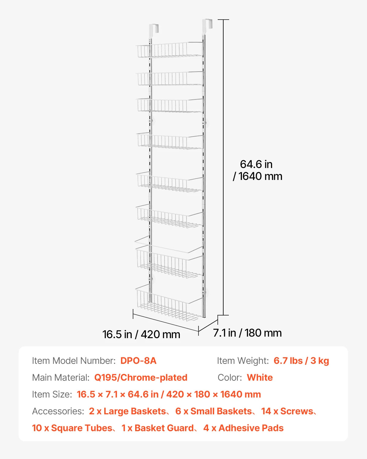 SucceBuy 6/8/9/10 Tier Over the Door Pantry Organizer Heavy-Duty Steel Hanging Spice Rack, Adjustable Wall Seasoning Shelves