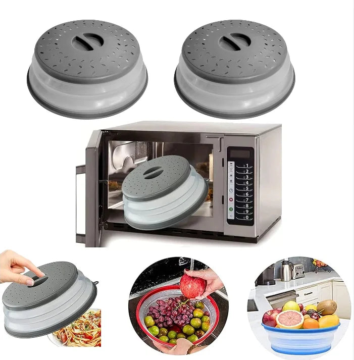 Microwave Splatter Covers, 10.4" Collapsible Microwave Lid for Food, 300°F Heat-Resistant PP Splatter Guard for Plate Dish, Multi-Use Kitchen Colander Gadget for Washing Fruits Vegetables