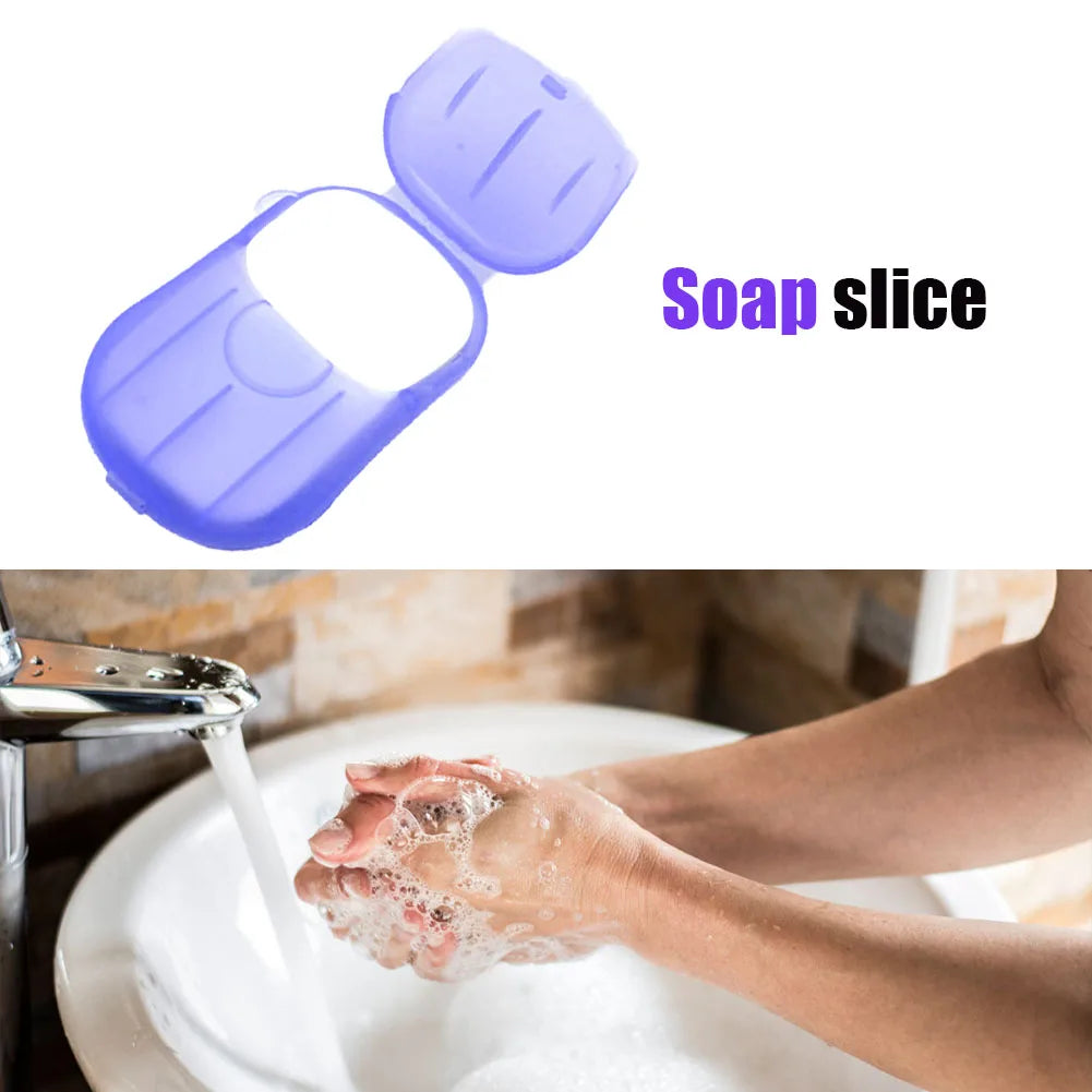 20Pcs Disposable Travel Soap Paper Sheets Skin Friendly Mini Paper Soap Sheets with Box Paper Soap for Camping Hiking