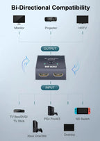 New 4K 3D HDMI-Compatible Switcher Bi-directional 1x2 / 2x1 HDMI-Compatible Adapter Splitter for Laptops PC TV Monitor Projector