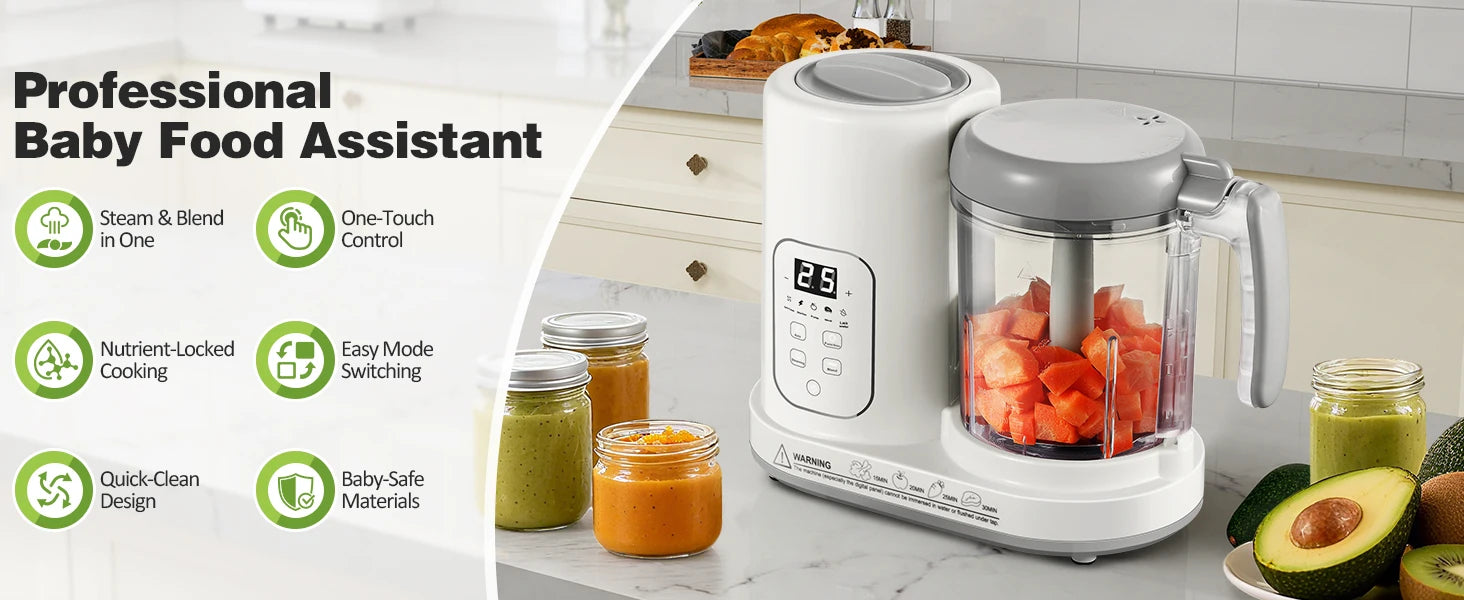 Baby Food Maker Steamer Blender 4 in 1 Auto Steam Blend and Puree Maker Self-Clean for Healthy Baby Toddler Meal Prep BPA-Free