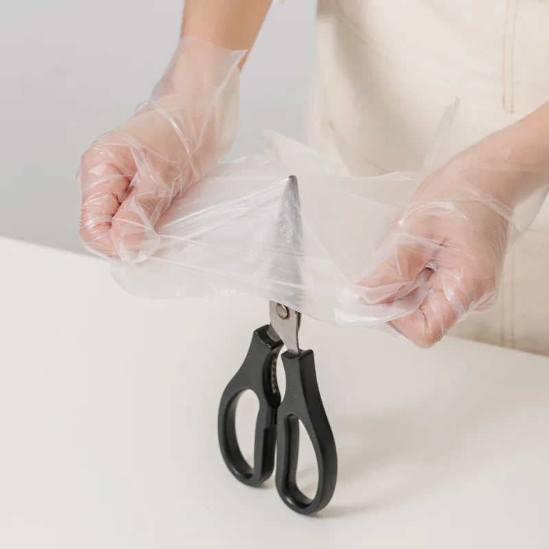 200pcs Elastic Clear Disposable PE Gloves (26.4cm) - Food-Grade Protective Gloves