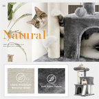 Cat Tree Multilevel Cat Tower with Double Condos, Spacious Perch, Fully Wrapped Scratching Sisal Post and Replaceable Balls