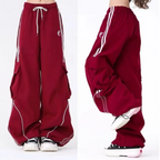 Y2K Black Striped Women Cargo Pants Korean Fashion Wide Leg Baggy Trousers Streetwear Autunm Harajuku Hip Hop Oversized Loose