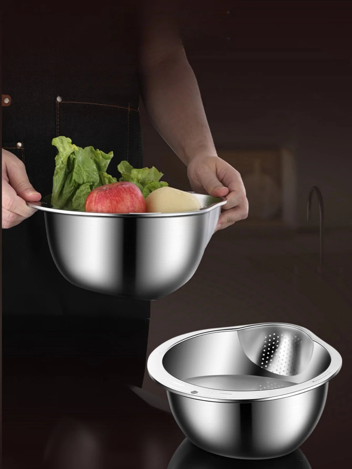 Rice Vegetable Washing Basket Strainer Stainless Steel Bowl Tray Wash Basin Accessories Drain Basket for Kitchen