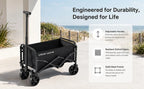 Collapsible Wagon with Wheels, 220 lbs Wagons CartsFoldable Wagon Cart with Flexible Handle, LightweightPortable Folding Utility Grocery Shopping Cart for GrocerySports Garden Camping