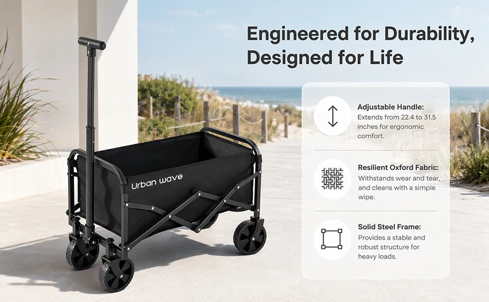 Collapsible Wagon with Wheels, 220 lbs Wagons CartsFoldable Wagon Cart with Flexible Handle, LightweightPortable Folding Utility Grocery Shopping Cart for GrocerySports Garden Camping