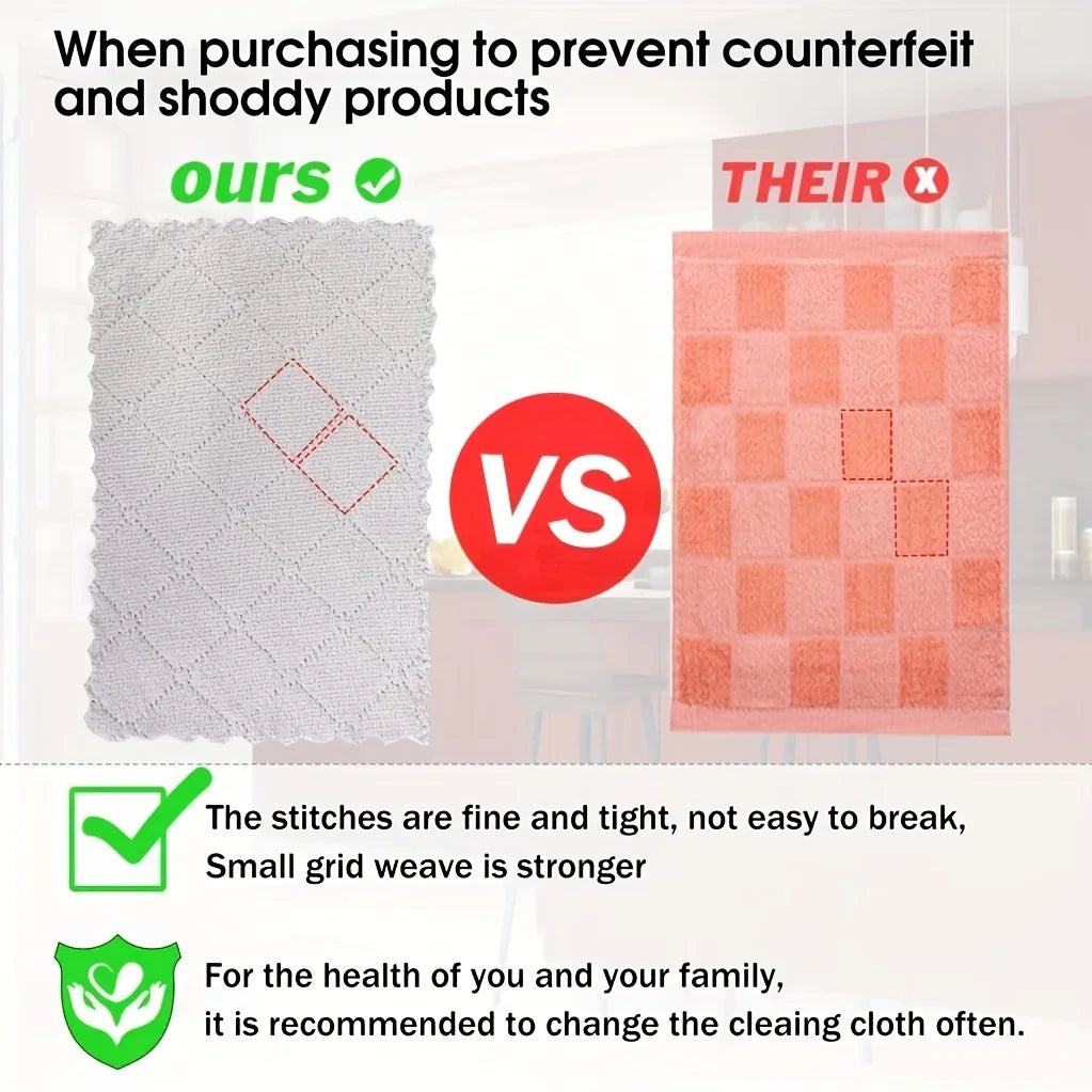 10Pcs Microfiber Kitchen Dishcloths, Double-Sided Absorbent Cleaning Rags, Reusable Lint-Free Towels for Home Cleaning