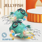 An electrically-powered crawling dancing jellyfish toy, an octopus with automatic obstacle sensor, intelligent LED lights and mu