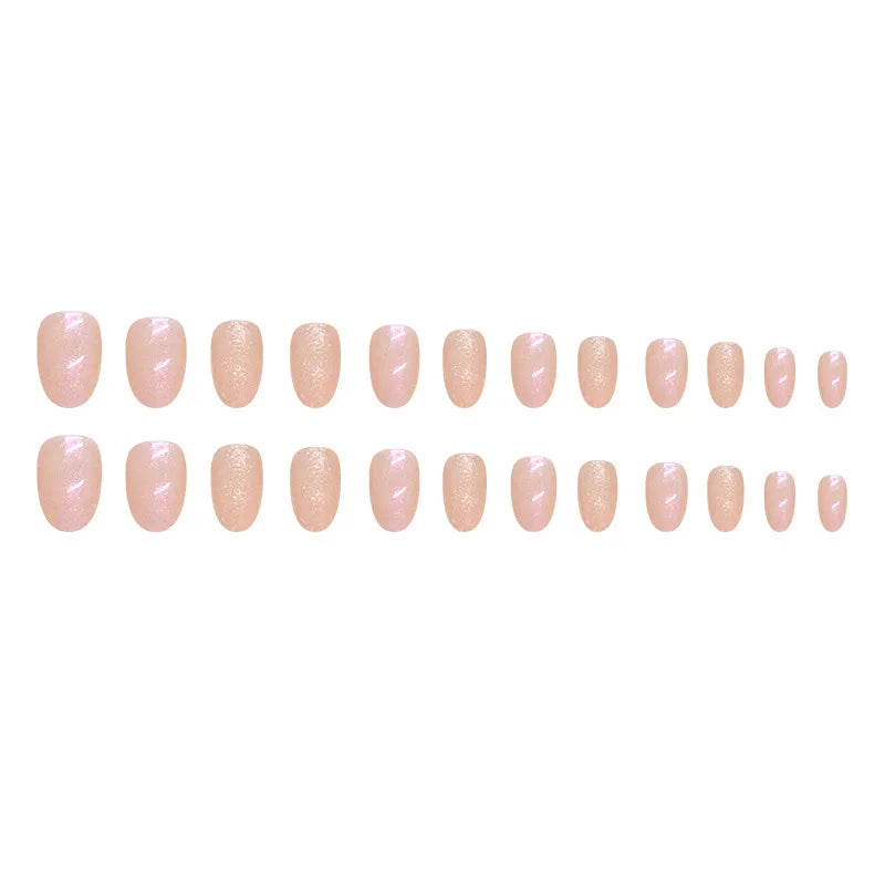 24 short oval press on nails gradient fake nails, paired with 1 piece of jelly and 1 nail file