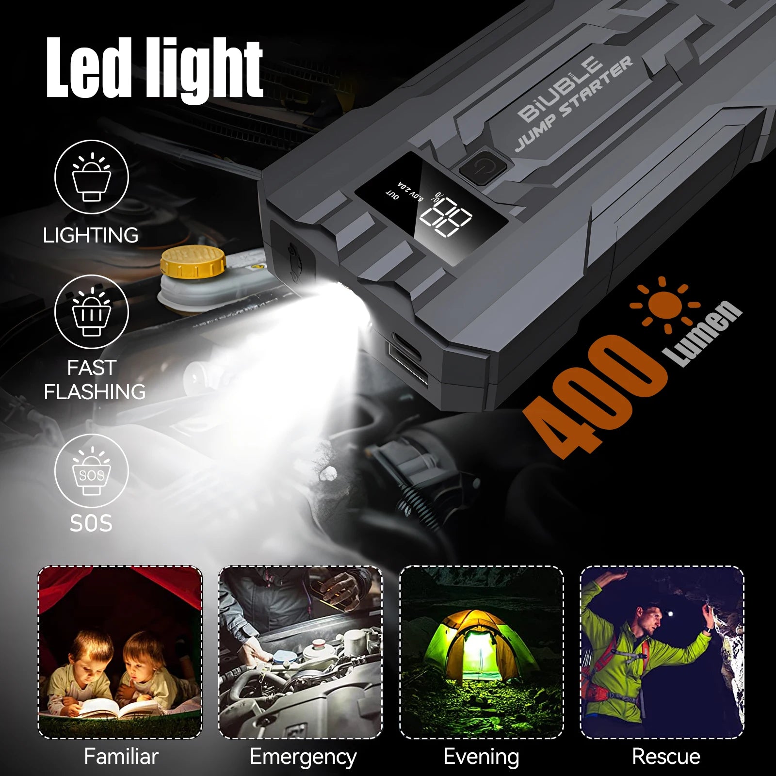 Car Emergency Start Power 12V Vehicle Rescue, Ordinary Clamp, 20000mAh Capacity, Portable Battery for Car Starting