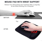 Black Ergonomic Mouse Pad with Wrist Rest - Comfort Memory Foam Support, Non-Slip Base for Office, Gaming & Computer Use