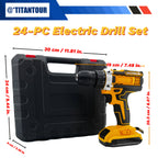 24-Piece Set Dual-Speed Dual-Battery Charger Lithium Drill Kit with LED Light And Carry Case - Electric Screwdriver with Tool Bo