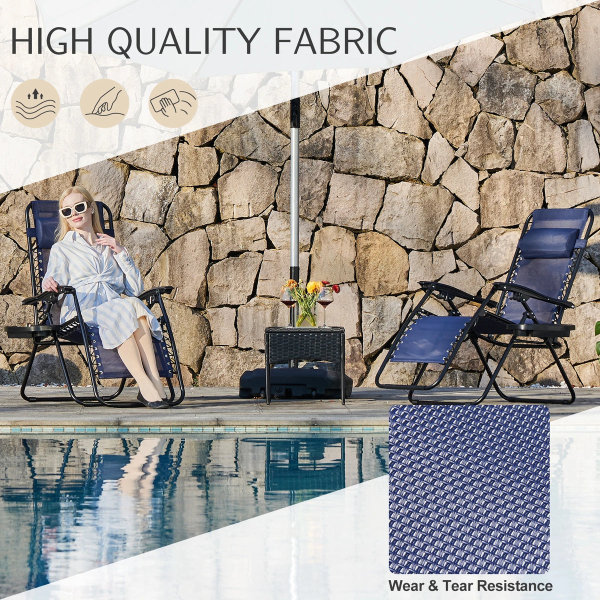 JHK Portable Zero Gravity Recliner Chairs Set of 2 Outdoor Garden Folding Lounge Chair with Cup Holder Trays Adjustable Pillow