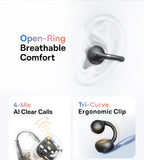 Baseus Bass BC1 Open Ear Earbuds Clip-On Headphones Open-Ring Comfort Clip Earphones SuperBass 4-Mic Clear Calls Sports Earbuds