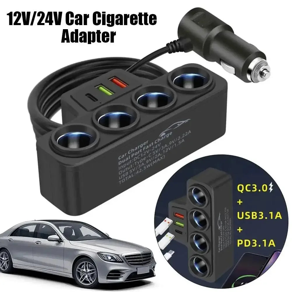 Flash sale 3.0 Dual USB Socket 120W Car Cigarette Lighter Splitter 12V 24V Fast Charger Plug Phone Power Adapter for Car DVR Dashcam