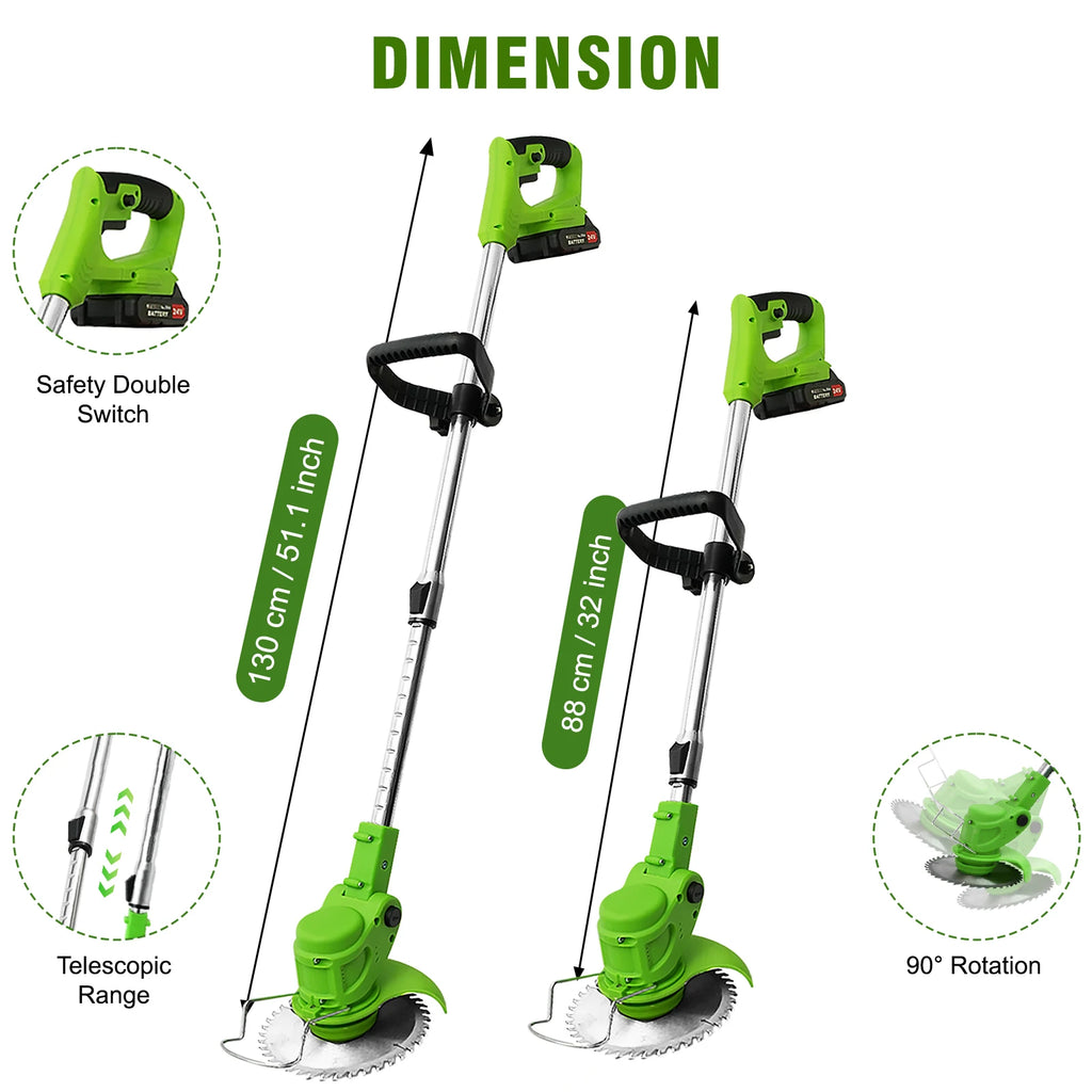 2-in-1 Cordless Electric  Lawn Mower Brushless Edger Eater Grass String Trimmer Cutter 650W 18000 RPM With 24V Two Battery Adjustable For Garden Tool