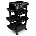 5-Tier Black Salon Hairdressing Rolling Cart with Wheels – Mobile Storage Trolley for Cosmetology, Makeup, Nail Supplies