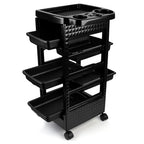 5-Tier Black Salon Hairdressing Rolling Cart with Wheels – Mobile Storage Trolley for Cosmetology, Makeup, Nail Supplies