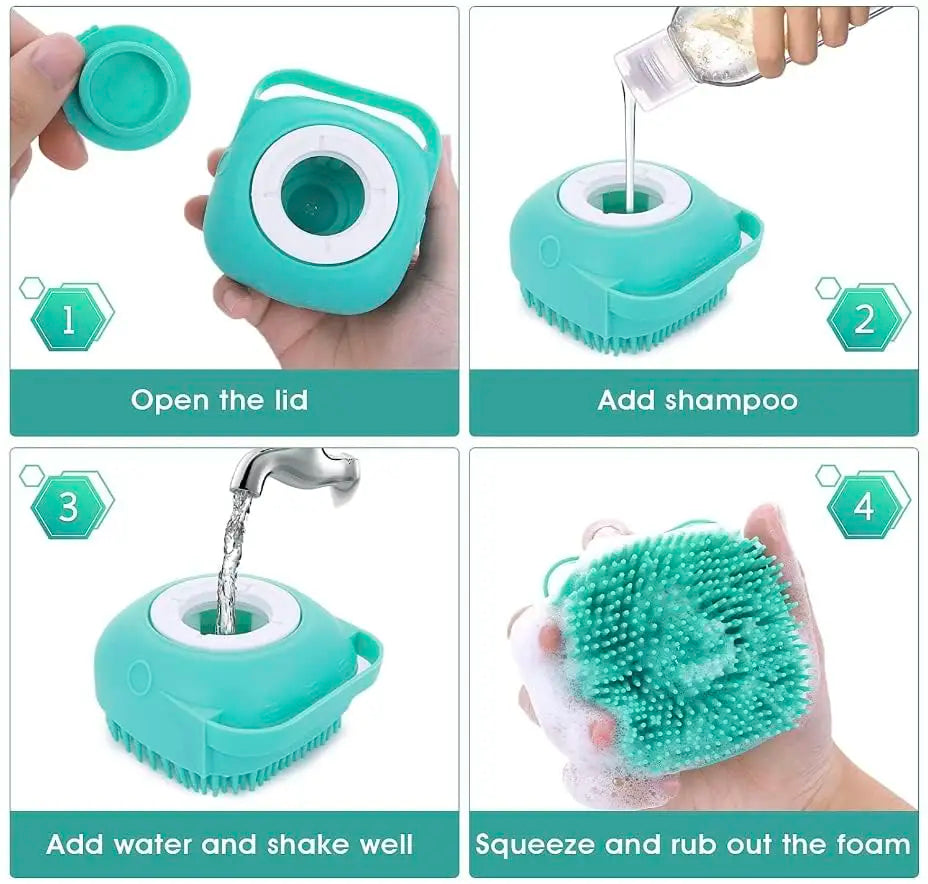 2-in-1 Silicone Pet Bath Brush - Fur Cleaning Massaging Foam Making Gentle on Dog Skin