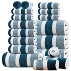 18pcs Luxury Bath Towels Set - Quick-Dry Highly Absorbent Plush Soft Coral Fleece-like Texture, Multi-Size Family Bathroom Towels with Hanging Loops (30x30cm, 70x140cm) for Home, Hotel & Spa - Navy & Striped Design, Durable &