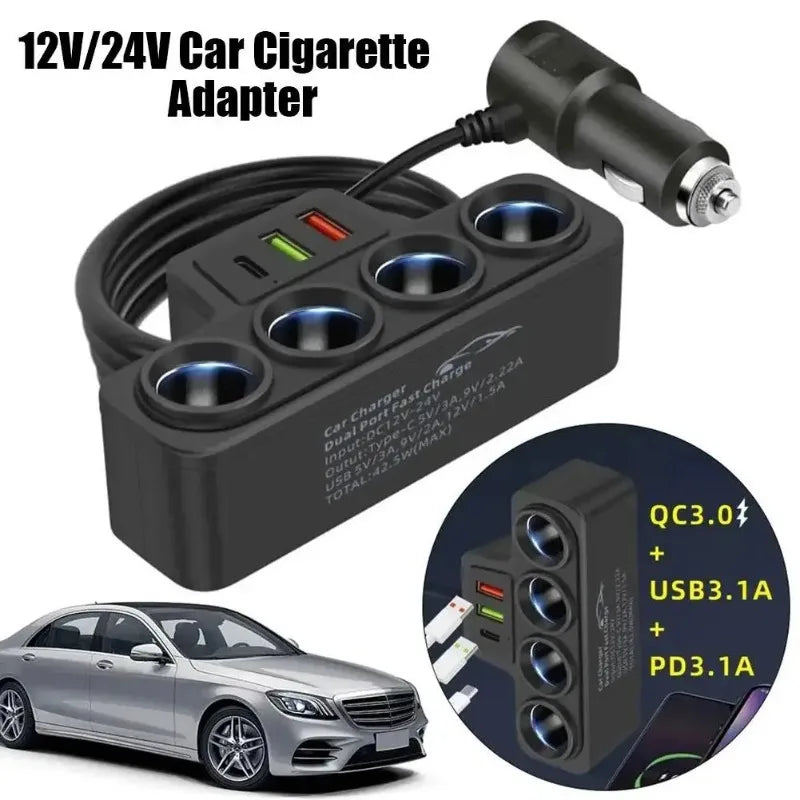 Flash sale 3.0 Dual USB Socket 120W Car Cigarette Lighter Splitter 12V 24V Fast Charger Plug Phone Power Adapter for Car DVR Dashcam