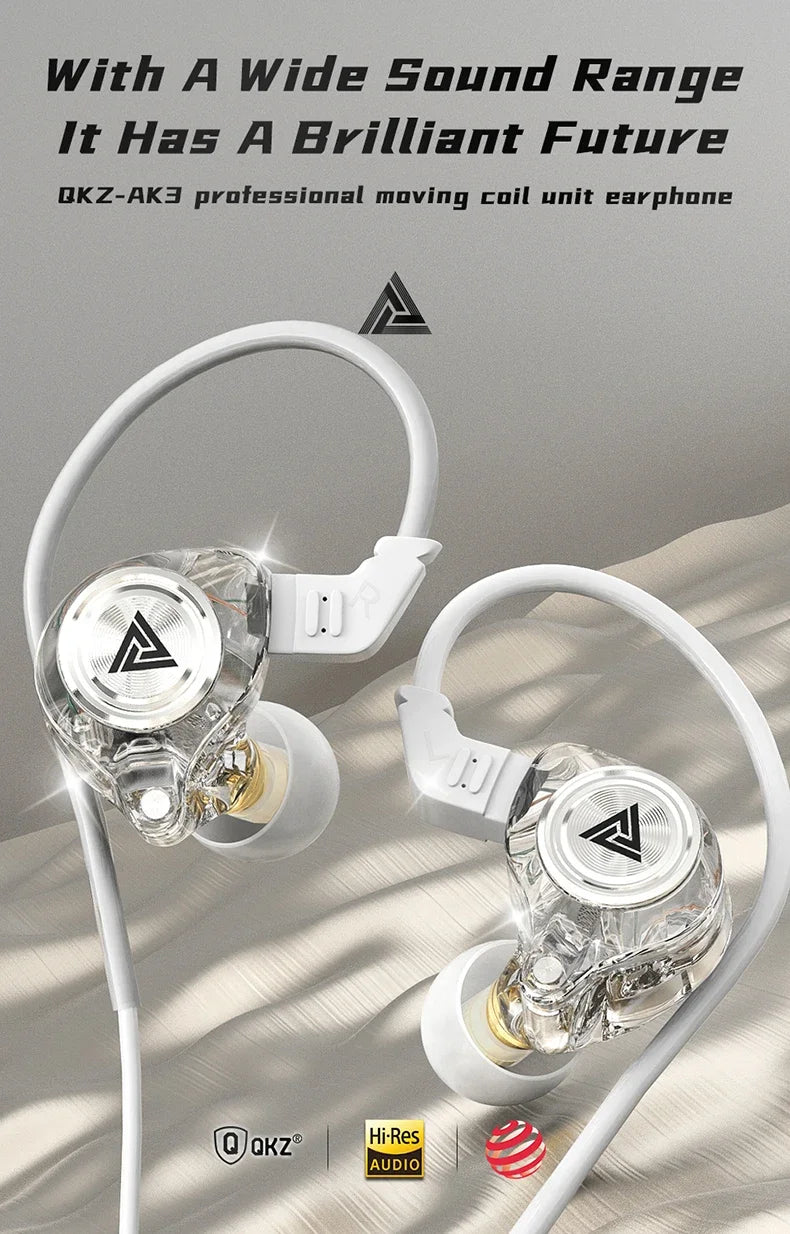 QKZ AK3 FiLe Wired Earphone with Microphone HiFi Music Monitor Bass Headphones Noise Cancelling Headset For Sport Gaming Earbuds