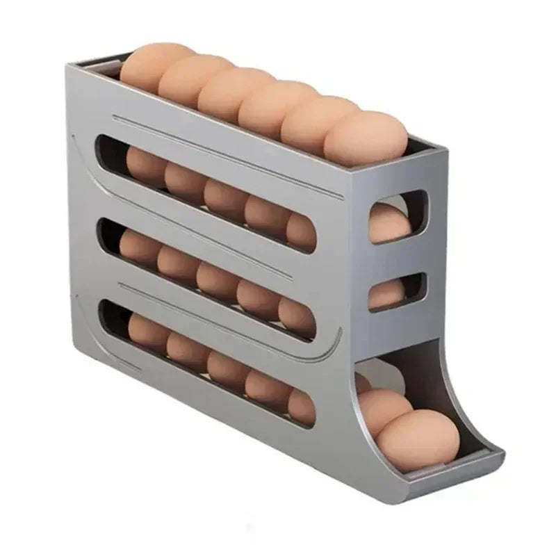 4 Layer Automatic Rolling Egg Dispenser Refrigerator Storage Box Fridge Organizer Rack for Kitchen