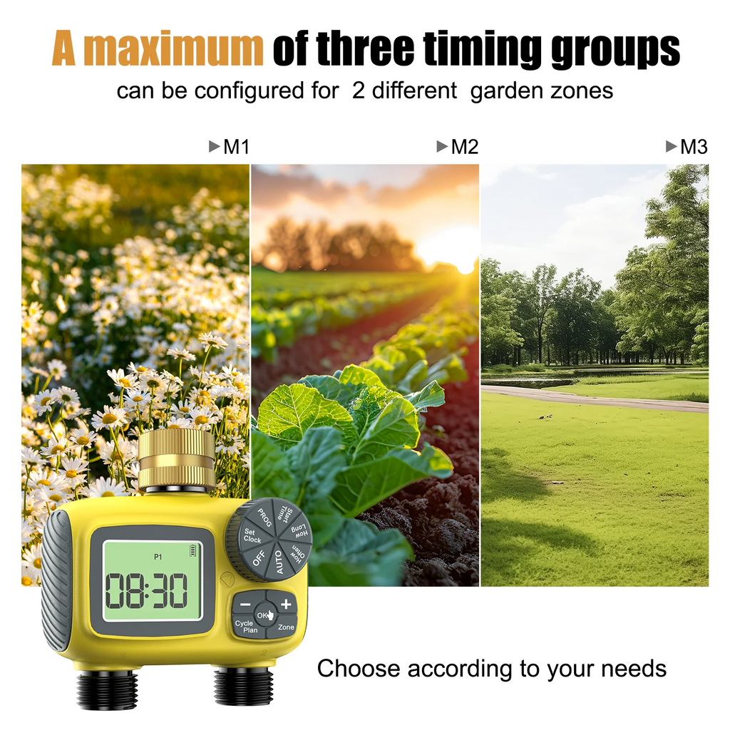 Insoma Dual Outlets Water Timer Home Garden Automatic Watering Irrigation System with Brass Inlet for Outdoor