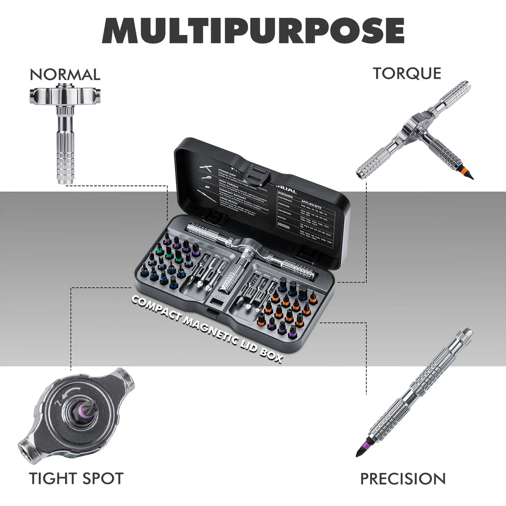 VMAN 40in1 Multifunction Ratchet Screwdriver Set Multi Magnetic Bits Mini Repair Tool Kit  Household Tool For PC & Iphone Etc.