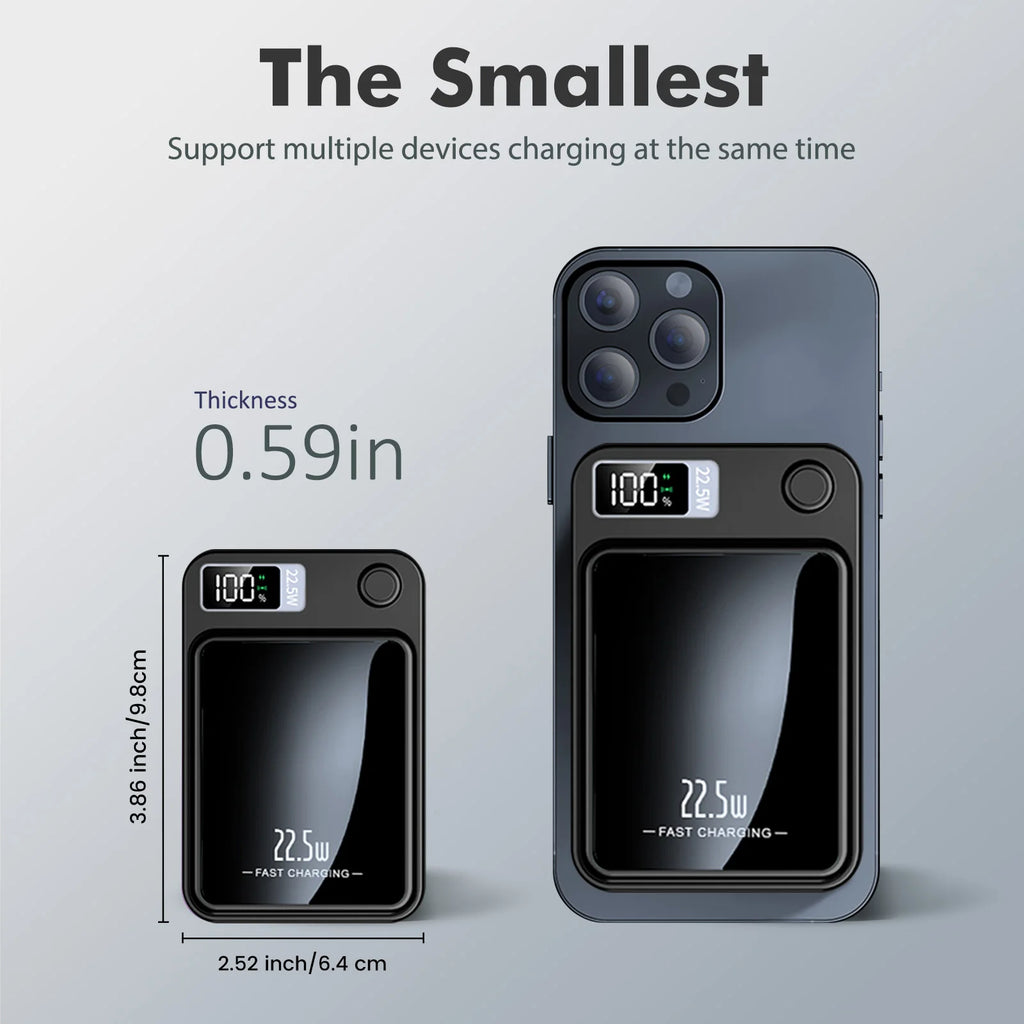 2-in-1 Wireless Magnetic Power Bank Fast Charging Portable PD 22.5W 10000mAh LED Power Display for iPhone 17/16/15/14 Samsung