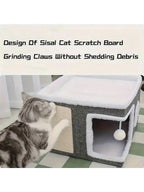 4-Season Multi-Level Cat House: Foldable Indoor Play Cube with 2-Layer Bed, Toy Tunnel, Scratching Board, Climbing Rope, Soft Cushions, and Non-Slip Base - Perfect Cat Cave & Warm Bed for Small to Large Cats (Grey）