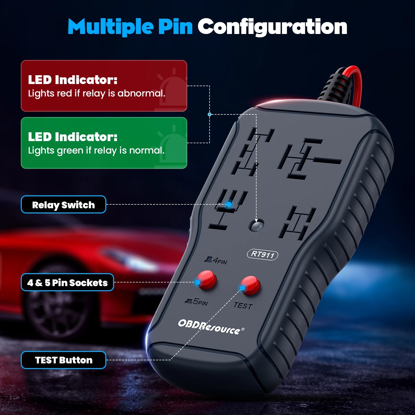OBDResource 12V/24V Automotive Relay Tester 4PIN 5PIN Super Relay Tester Diagnostic Tool Professional Battery Voltage Detector
