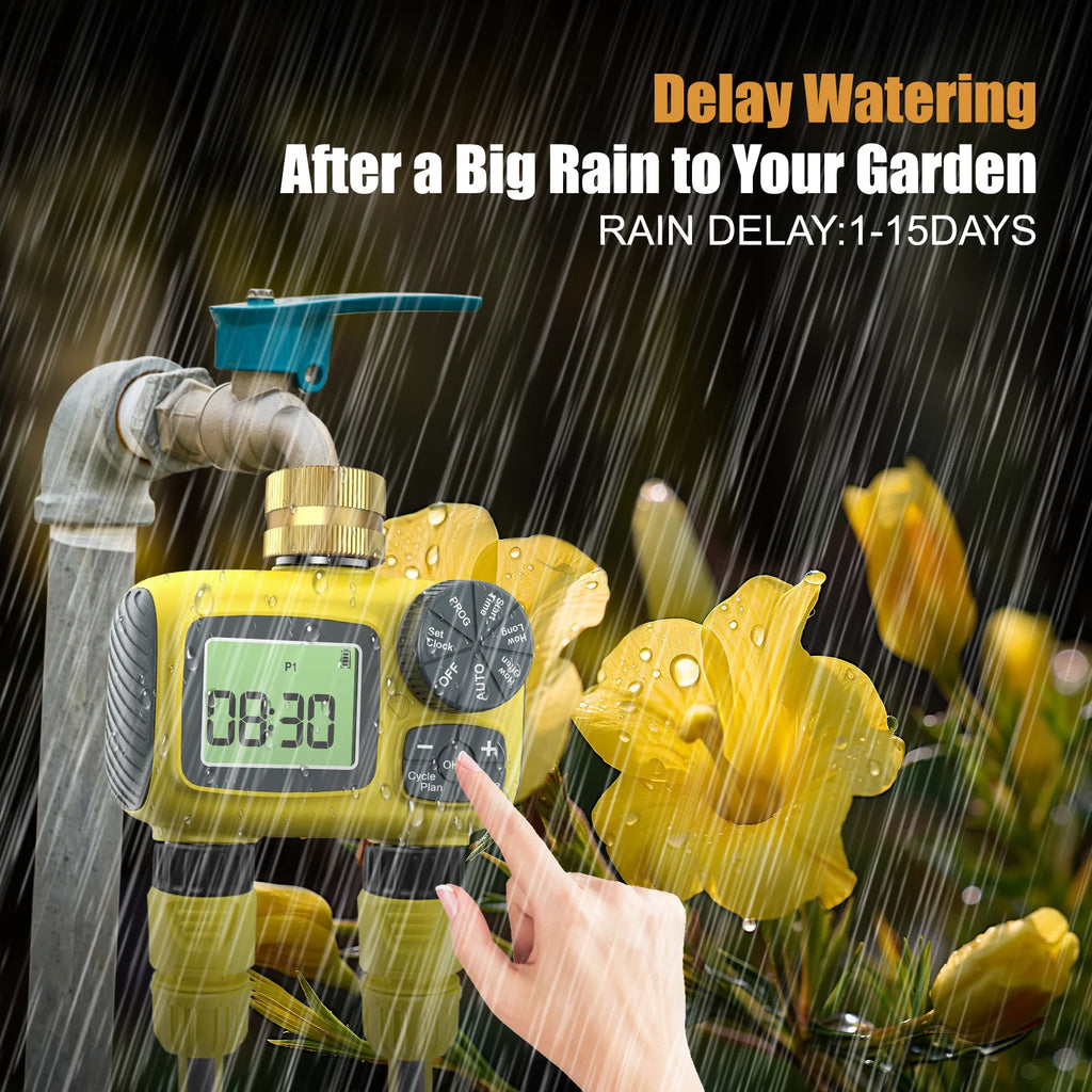 Insoma Dual Outlets Water Timer Home Garden Automatic Watering Irrigation System with Brass Inlet for Outdoor
