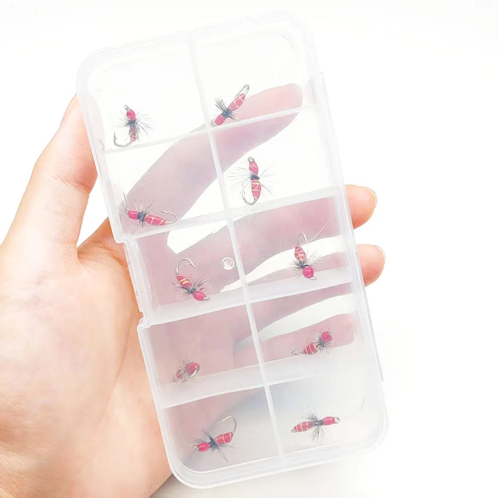 10Pcs-Dry Flies Artificial Bait Fly Fishing Flies Red Griffith Ant Nymph Bait for Trout/carp Fishing Artificial (with Flies Box)
