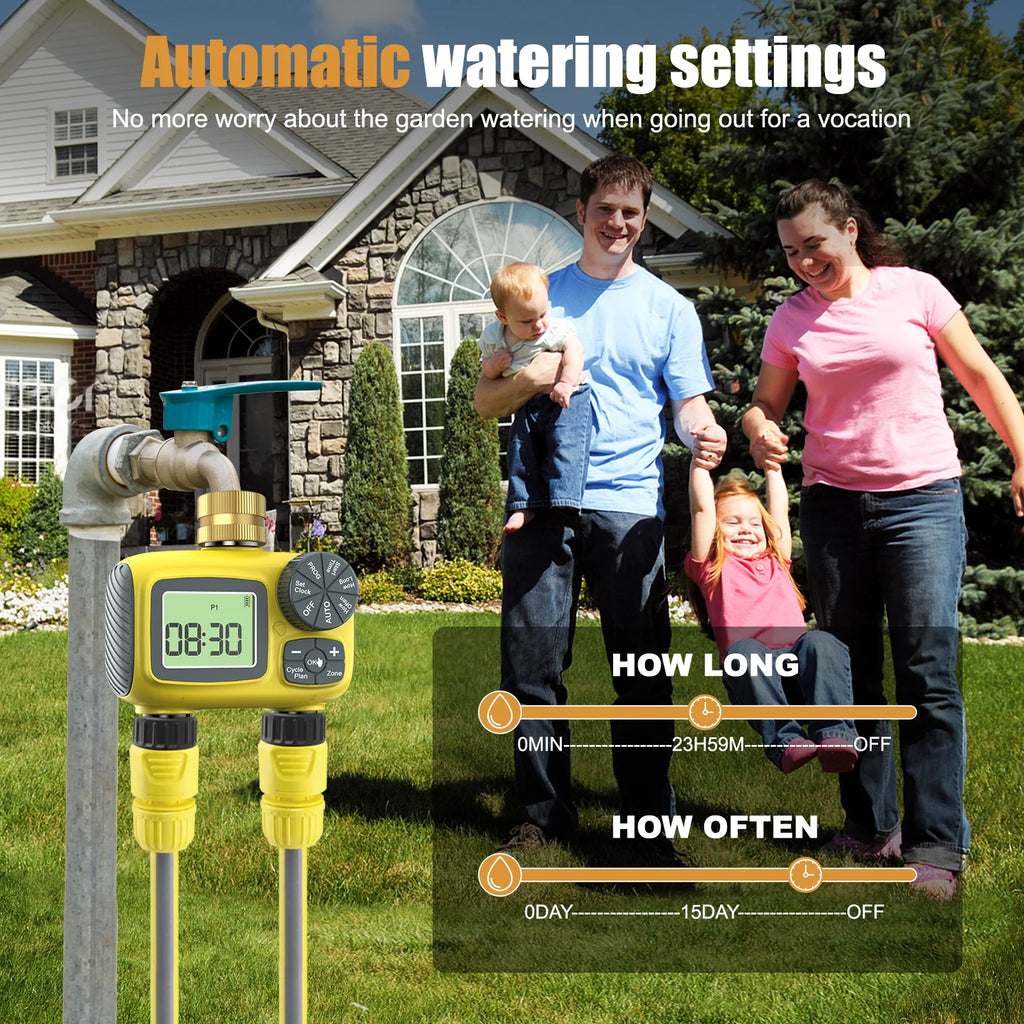 Insoma Dual Outlets Water Timer Home Garden Automatic Watering Irrigation System with Brass Inlet for Outdoor