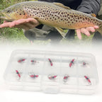 10Pcs-Dry Flies Artificial Bait Fly Fishing Flies Red Griffith Ant Nymph Bait for Trout/carp Fishing Artificial (with Flies Box)